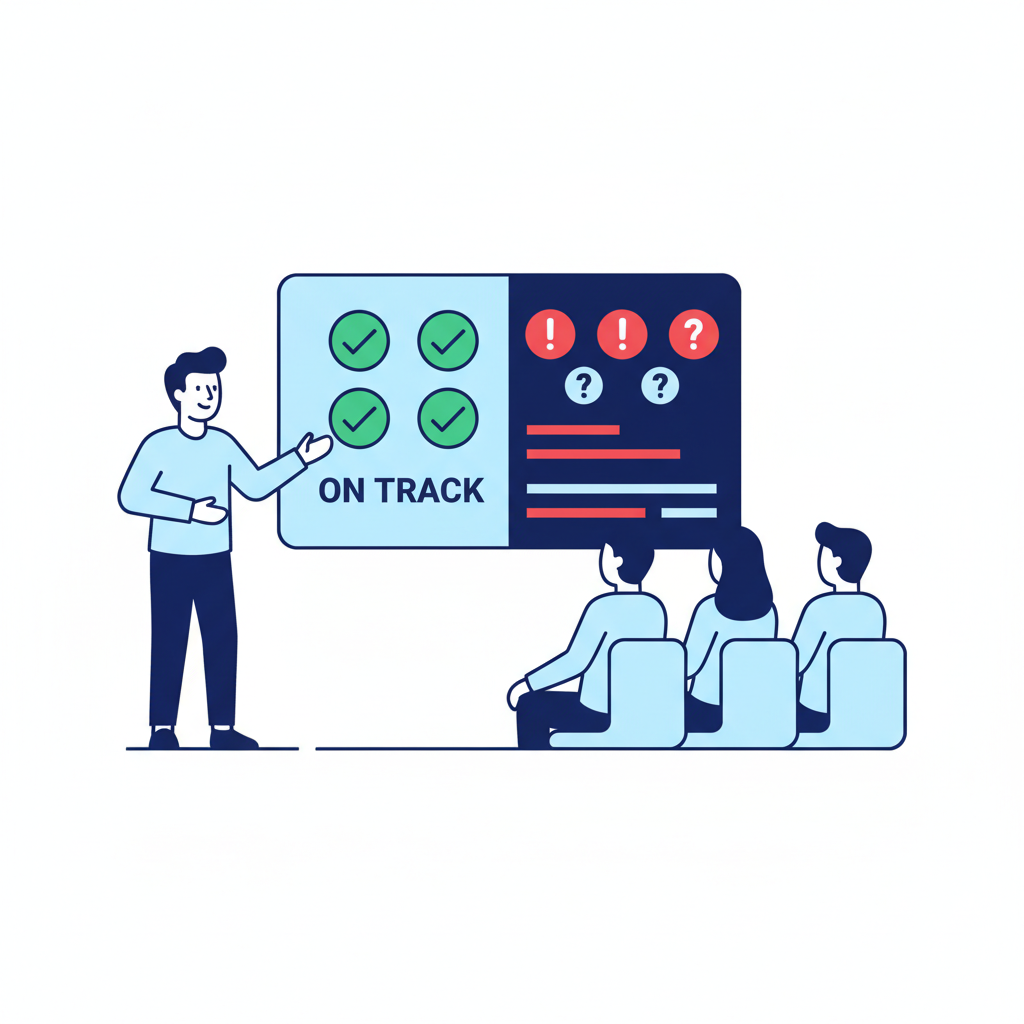 Conceptual graphic of subjective slide decks being contrasted against objective data points