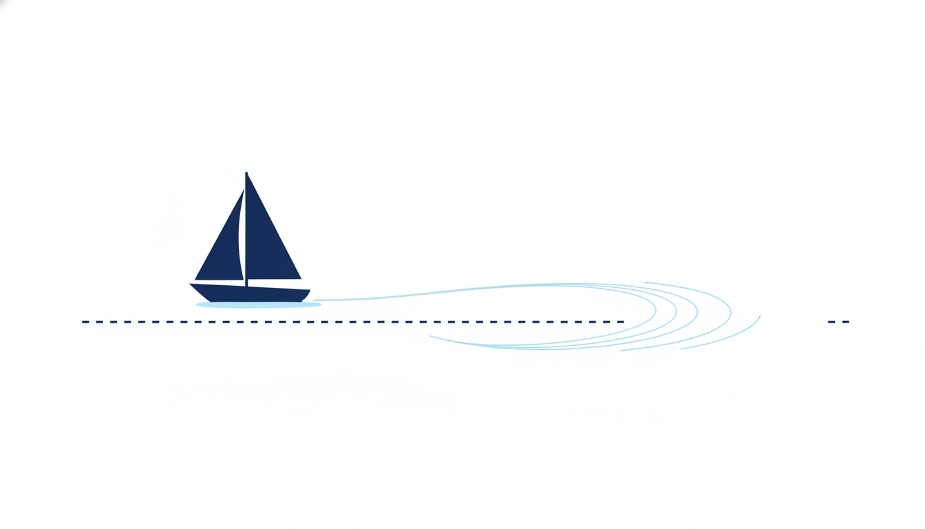 A sailboat drifting gradually off its intended course without anyone noticing